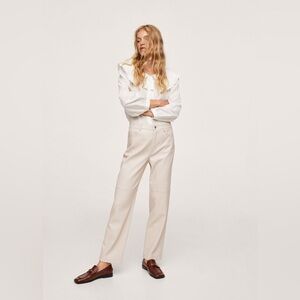 Mango Leather-effect straight trousers ivory size 2 minimalist‎